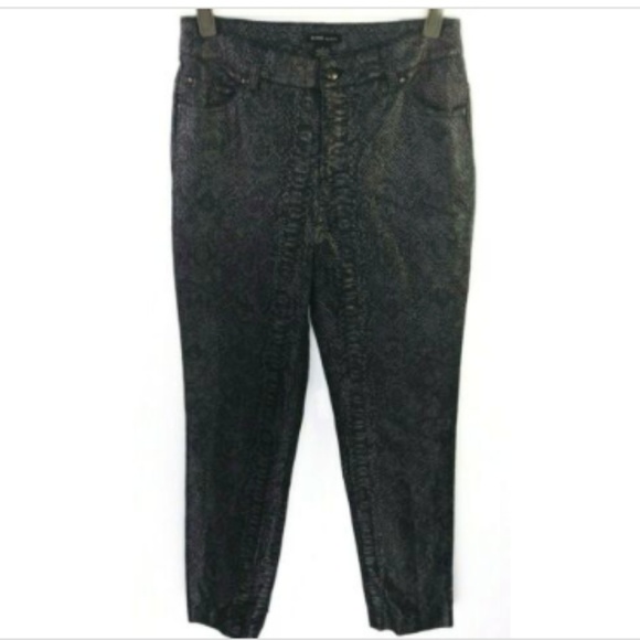 Dark Blue Metallic Snakeskin Skinny Ankle Pants 8 - Picture 5 of 8